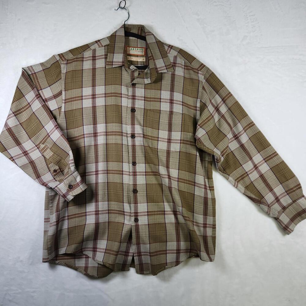 Arrow Archive M‎ Brown Red Plaid Button Down Shirt Retro Heritage Look LS